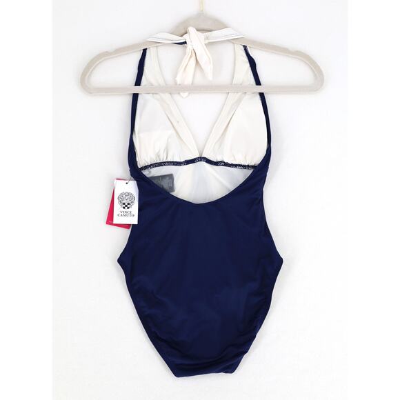 Vince Camuto Women Navy/White Color-Block Halter One Piece Swimsuit Size US 4 - Picture 3 of 4